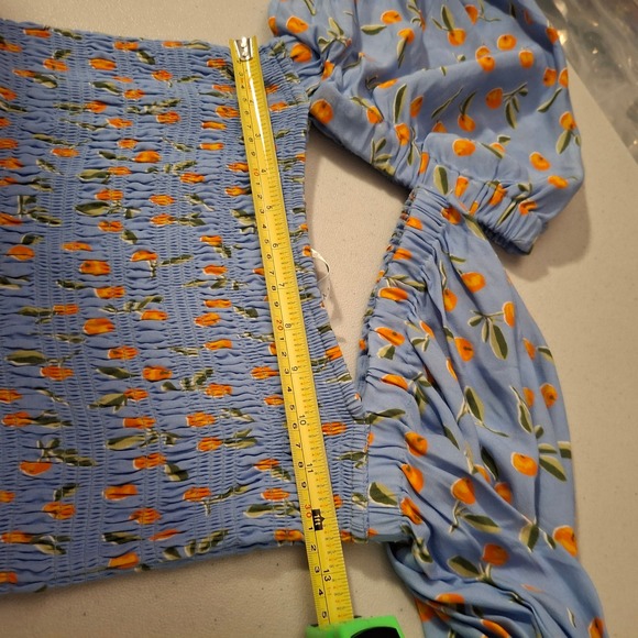 Seafolly Australia Blue Orange Floral Smocked Puff Sleeve Mini Dress Size S - Picture 5 of 7